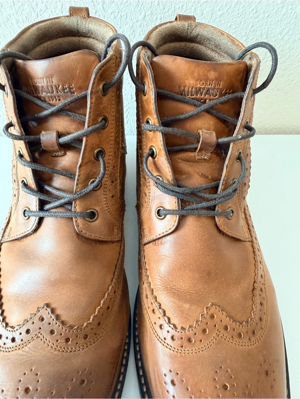Nunn Bush Odell II Men’s 11 Tan Crazy Horse Leather Wingtip Boots - Picture 7 of 12